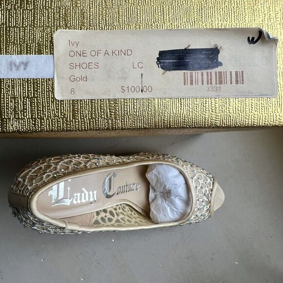 Lady Couture Ivy Peep Toe Gold Lace Mesh Stiletto Heels NIB Women’s EU 39 US 8 - Picture 5 of 16